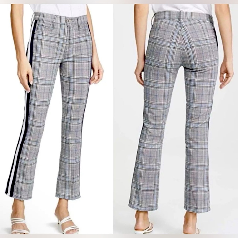 MOTHER Plaid Ankle Jeans with Side Stripe